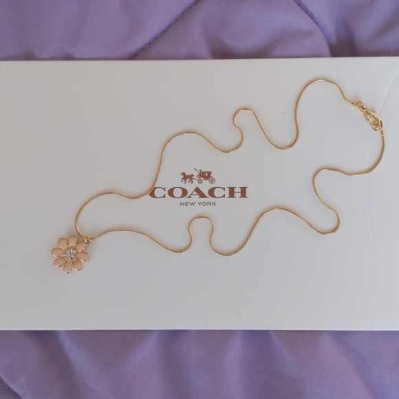 Coach Pave Daisy Flower Charm Gold Plated Necklace - Picture 6 of 7